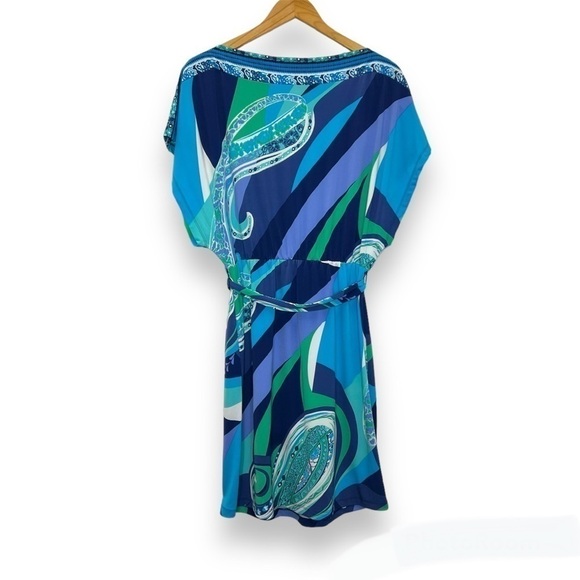 Jennifer Lopez JLO Paisley Blouson Dolman Sleeve Wide Neck Dress Belt Small S - Picture 2 of 5